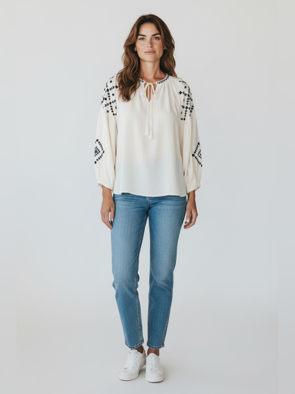 Old Navy Embroidered Boho Blouse Cream Size XS